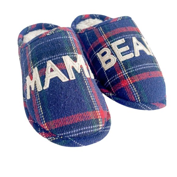 Dearfoams Women's Mama Bear Clog Slippers In Blue Plaid Size L (9-10) - Picture 1 of 6